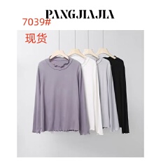 批发胖小佳佳大码半高领花边磨毛打底衫T恤冬季宽松显瘦保暖内搭上衣