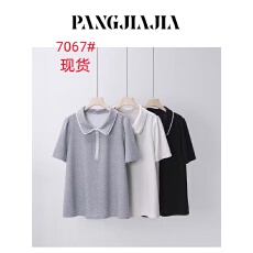 批发【胖佳佳】胖妹妹mm<b class='q'>大码</b>女装松露POLO短袖T恤春季撞色花边领上衣