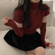 批发实拍大码 韩版<b class='q'>高领</b>套头<b class='q'>毛衣</b>套袖节日氛围感弹力胖mm针织上衣女