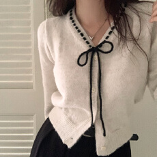 批发大码实拍 春季韩版百搭撞色系带毛衣外套弹力胖mm<b class='q'>长袖</b>针织<b class='q'>开衫</b>女