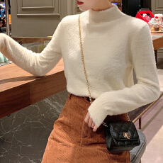 批发<b class='q'>大码</b>实拍 温柔气质貂绒打底毛衣柔软百搭半高领胖mm<b class='q'>长袖</b>针织衫女
