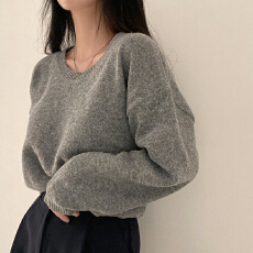 批发已出货 韩版慵懒百搭圆领套头毛衣纯色宽松<b class='q'>胖</b><b class='q'>mm</b><b class='q'>长袖</b>针织上衣女