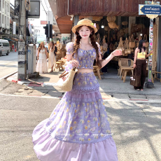 批发半月湾花海 油画风打揽短上衣长半裙