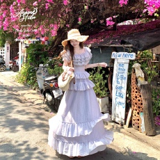 批发】风信紫木槿Ⅱ 温柔流苏荷叶边<b class='q'>连衣裙</b>