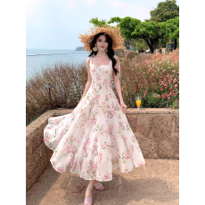 批发2026春夏新款温柔风法式氛围感真丝<b class='q'>桑蚕丝</b>印花碎花吊带<b class='q'>连衣裙</b>长裙