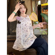 批发桔梗法式碎花娃娃衫背心女夏外穿慵懒<b class='q'>宽松</b>时尚设计感纯欲吊带上衣