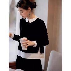 批发假两件黑色翻领<b class='q'>衬衫</b>女2025秋季新款爆款淡人高知穿搭通勤气质上衣