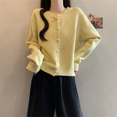 批发实拍<b class='q'>大码</b><b class='q'>女装</b>蝴蝶结圆领毛衣外套女2025秋冬新款宽松别致针织开衫