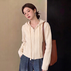 批发大码女装胖mm双拉链连帽毛衣外套女2026秋冬新款宽松显瘦针织上衣
