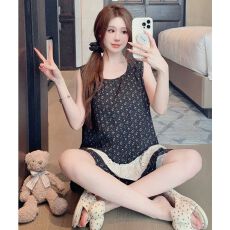 批发带胸垫睡衣女夏季莱赛尔棉花边背心短裤套装宽松显瘦<b class='q'>家居服</b>可外穿