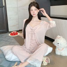 批发2025夏季新款睡衣女<b class='q'>莫代尔</b>法式性感纯欲风吊带长裤三件套<b class='q'>家居服</b>