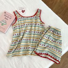 批发夏季新款<b class='q'>婴儿</b>棉纱吊带背心甜美可爱女款家居服套装