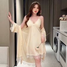 批发带胸垫性感吊带睡裙两件套<b class='q'>睡袍</b>女士季高档香槟睡衣