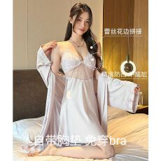 批发睡裙女春秋款冰雪丝2025年新款<b class='q'>睡衣</b><b class='q'>性感</b>蕾丝纯欲风吊带胸垫两件套