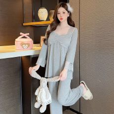 批发2025新款<b class='q'>睡衣</b>女长袖长裤春<b class='q'>夏季</b>莫代尔柔软可外穿家居服套装带胸垫