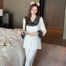 批发2025新款<b class='q'>睡衣</b>女长袖长裤春<b class='q'>夏季</b>莫代尔柔软可外穿家居服套装带胸垫