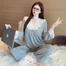 批发2025新款<b class='q'>睡衣</b>女长袖长裤春<b class='q'>夏季</b>莫代尔柔软可外穿家居服套装带胸垫