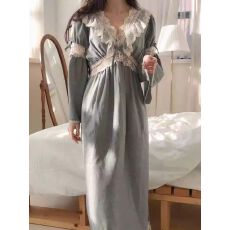 批发深灰蕾丝睡裙2025年春季新款睡衣女宫廷风高级宽松家居服