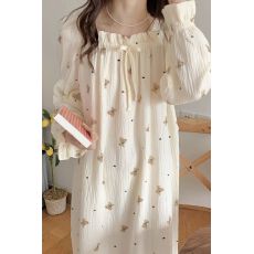批发杏色小熊睡裙网红ins风春秋季新款睡衣女家居服2025年