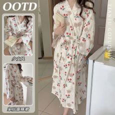 批发日系睡袍春秋款睡衣女少女甜美睡裙蓝格<b class='q'>子</b>樱桃长款浴袍