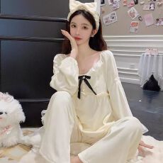 批发甜美公主蝴蝶结海岛绒<b class='q'>睡衣</b>女秋冬双面绒加厚长袖家居服套装