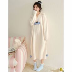 批发软绵绵半边绒睡裙女秋冬长款宽松套头卡通可外穿睡衣家居服