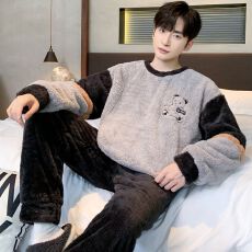 批发冬季新款睡衣男士长毛绒长袖加厚保暖舒适家居服套装