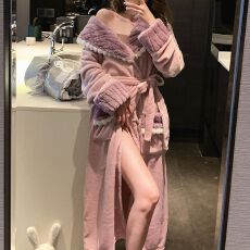 批发秋冬季睡袍女士保暖法兰绒浴袍大码宽松绑带秋睡衣