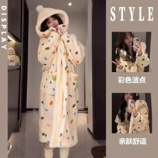 批发彩色波点睡袍长款网红2025年新款冬季睡衣女绒280克加厚