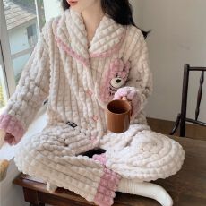 批发冬季（提花绒）简约时尚男士<b class='q'>睡衣</b>家居服纽扣<b class='q'>情侣</b><b class='q'>睡衣</b>女男加厚