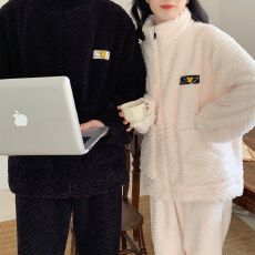 批发冬季（提花绒）<b class='q'>睡衣</b>女开衫<b class='q'>情侣</b><b class='q'>珊瑚</b>绒加厚长袖简约男士家居服