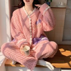 批发冬季（提花绒）<b class='q'>睡衣</b>女开衫<b class='q'>情侣</b><b class='q'>珊瑚</b>绒加厚长袖简约男士家居服