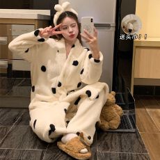 批发长毛绒睡袍带裤子浴袍睡衣<b class='q'>女</b>袍套送头巾<b class='q'>开衫</b>长袖可爱套装