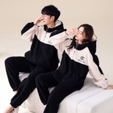 批发情侣睡<b class='q'>衣</b>女男提花绒大V简约<b class='q'>时尚</b>男士睡衣家居服拉链立领