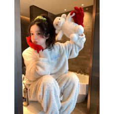 批发三只小象摇粒绒冬季新款睡衣女半边绒网红ins风家居服