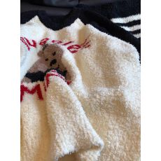 批发黑条纹小熊网红风半边绒高品质2025年冬季加厚新款家居服