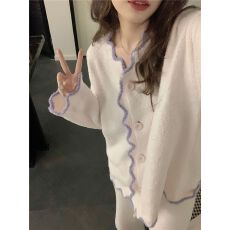 批发杏紫边法兰绒网红风冬季新款2025年睡衣女加绒加厚家居服