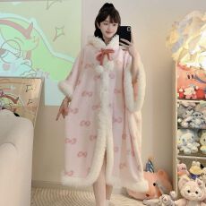 批发法兰绒秋<b class='q'>冬</b>季公主风连帽长袖中长宽松睡裙大码300斤家居服