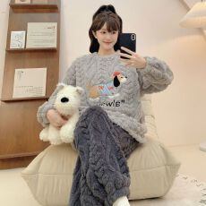 批发睡衣女冬季新长毛绒剪花<b class='q'>加肥</b>宽松大码套装220斤可穿家居服