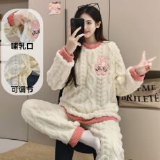 批发秋冬季新款孕妇珊瑚绒长袖加厚圆领可哺乳<b class='q'>月子</b>服居家服套装