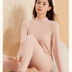 批发羊毛桑蚕丝德绒发热衣中领防风女士保暖内衣套装女秋衣秋裤打底衫