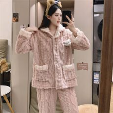 批发长毛绒冬季新款加厚法兰绒睡衣套装女士珊瑚绒保暖宽松大码<b class='q'>加肥</b>