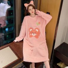 批发睡衣女冬季新款玫瑰颗粒绒睡裙韩版宽松加肥大码250斤可穿家居服