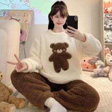 批发睡衣女冬季新款半边绒套装韩版宽松<b class='q'>加肥</b>大码220斤可穿家居服