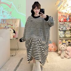 批发睡衣女冬季新款半边绒睡裙韩版宽松加肥大码250斤可穿家居服