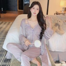 批发秋冬季金丝绒女士两件套<b class='q'>睡裙</b>带胸垫性感女<b class='q'>吊带</b>蝴蝶飞睡衣不规则裙