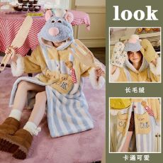 批发可爱料理鼠王珊瑚绒睡衣女冬季新款大码加绒加厚家居服睡袍可外穿
