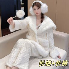 批发加厚长毛绒<b class='q'>睡衣</b>性感冬季吊带胸垫性感<b class='q'>三件套</b>保暖家居服毛绒绒冬