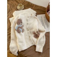 杏色玩偶小熊双口袋2025年冬季新款网红半边绒睡衣女家居服