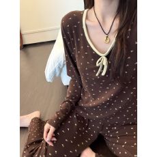 德绒美拉德碎花带胸垫网红风2025年冬季新款睡衣女家居服